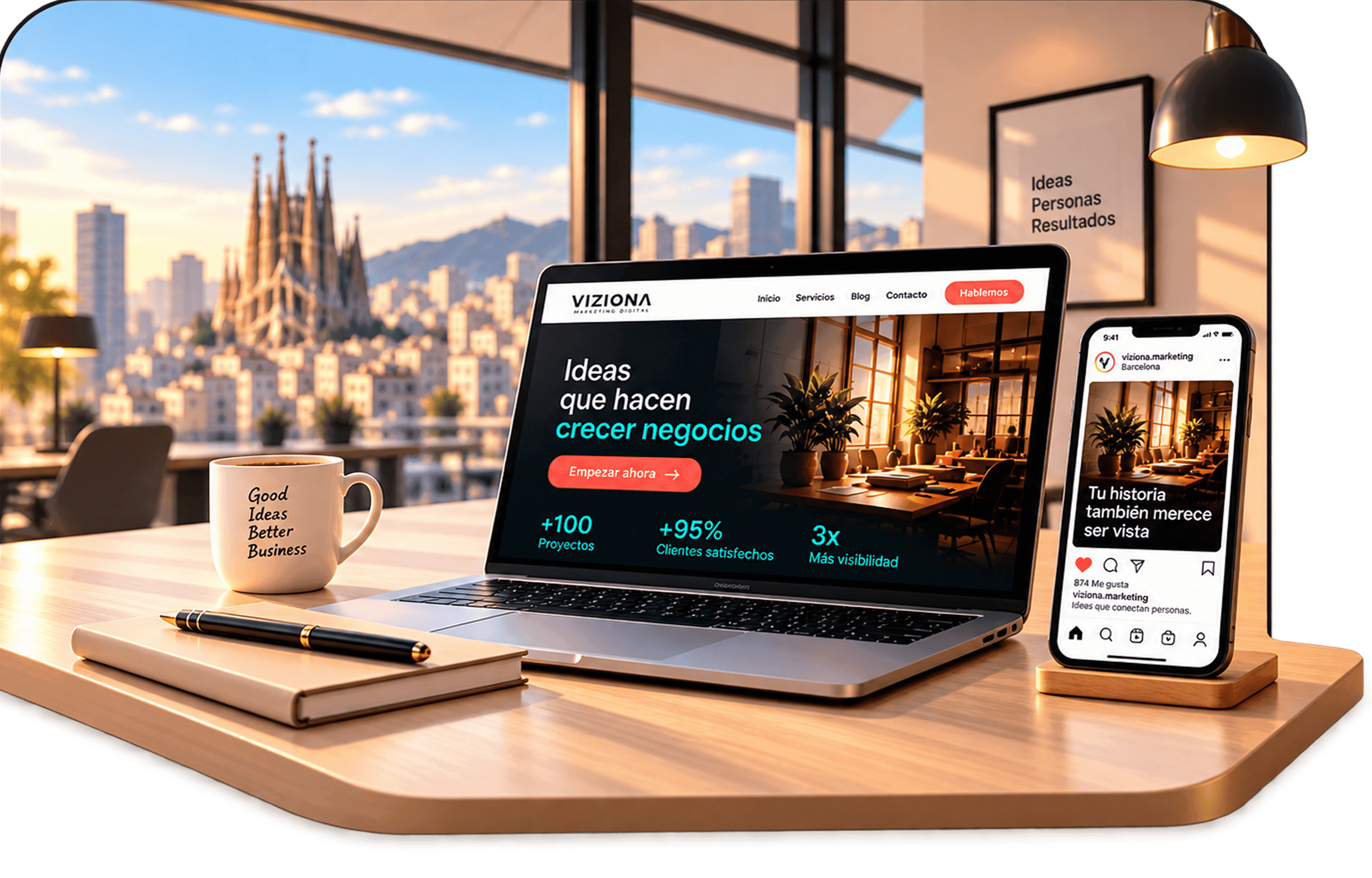 Mockup de presencia digital de Viziona