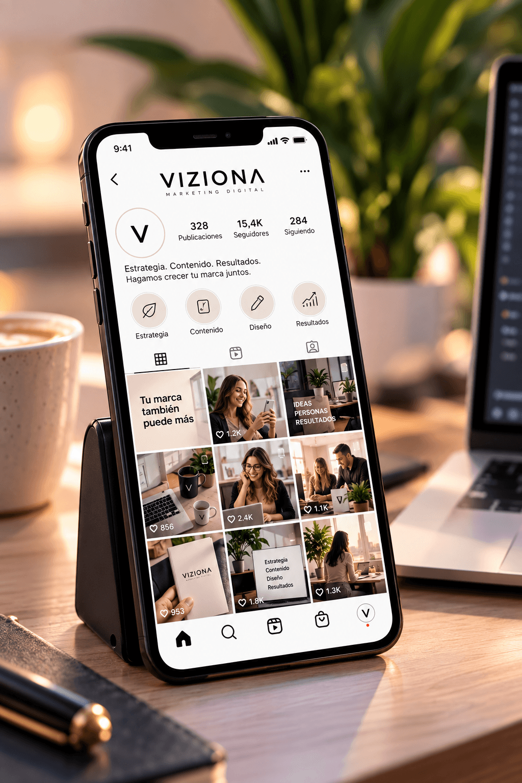 Vista de un perfil social de Viziona en un teléfono