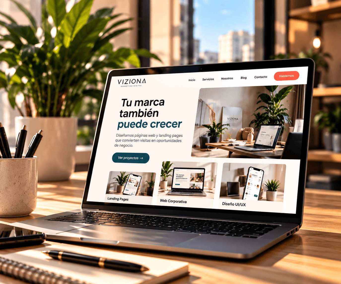 Diseño web mostrado en un portátil